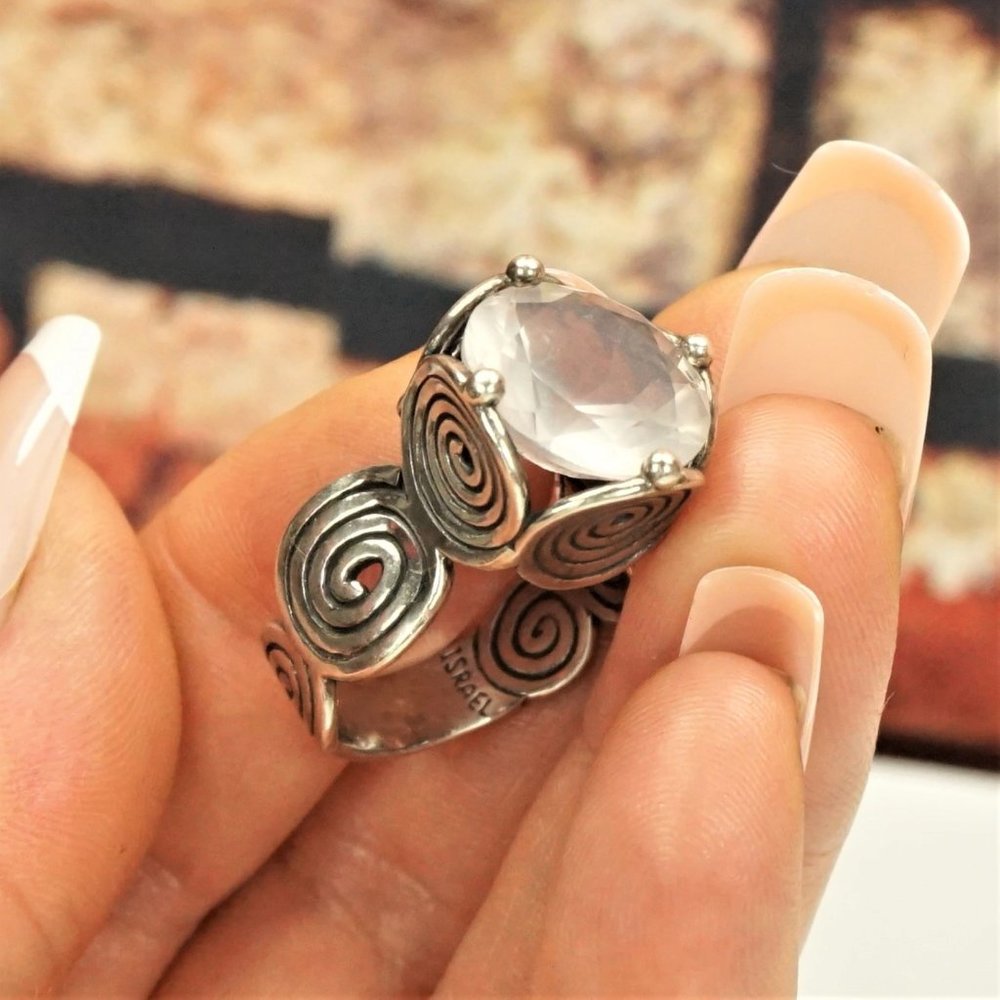 ISRAEL BIG CZ STERLING RING SIZE 8.25 HANDMADE RARE - Picture 11 of 16